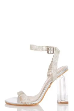 Silver Embellished Clear Block Heel Sandals