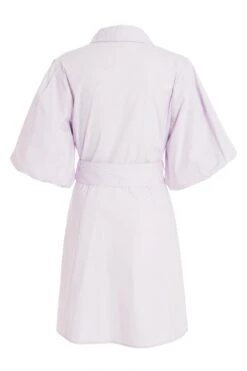 Lilac Puff Sleeve Shirt Dress -Claasyoo Shop 00100029340 ZB