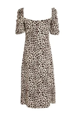 Cream Animal Print Midi Dress -Claasyoo Shop 00100029745 ZB
