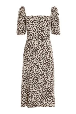Cream Animal Print Midi Dress