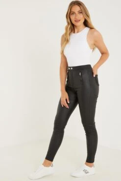 Black Faux Leather Skinny Trousers -Claasyoo Shop 00100031330 XS