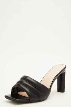 Wide Fit Black Heeled Mule Sandal -Claasyoo Shop 00100031751 XB