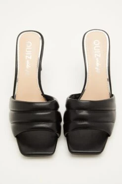 Wide Fit Black Heeled Mule Sandal -Claasyoo Shop 00100031751 XS