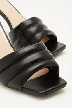 Wide Fit Black Heeled Mule Sandal -Claasyoo Shop 00100031751 ZB