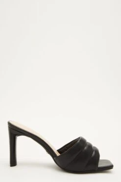 Wide Fit Black Heeled Mule Sandal -Claasyoo Shop 00100031751 ZS