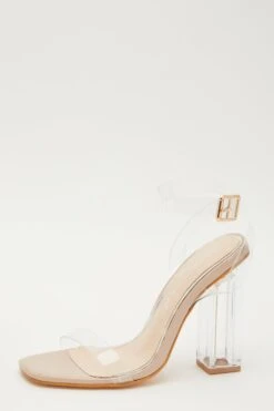 Wide Fit Square Toe Clear Heeled Sandal -Claasyoo Shop 00100031837 XB