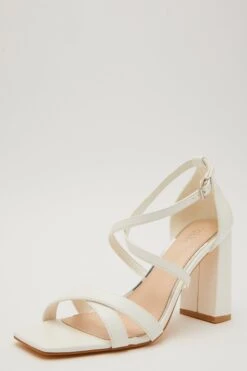White Faux Leather Heeled Sandals -Claasyoo Shop 00100032838 XB