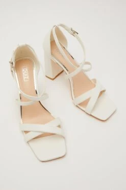 White Faux Leather Heeled Sandals -Claasyoo Shop 00100032838 XS