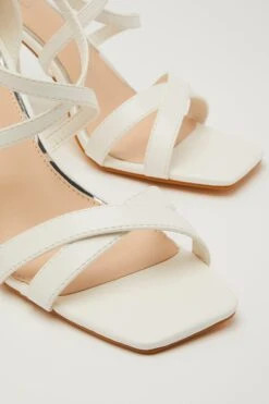 White Faux Leather Heeled Sandals -Claasyoo Shop 00100032838 ZB
