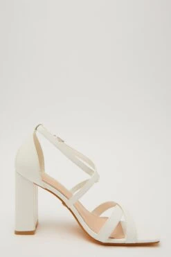 White Faux Leather Heeled Sandals -Claasyoo Shop 00100032838 ZS