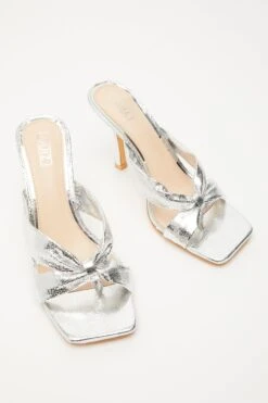 Silver Mule Heeled Sandals -Claasyoo Shop 00100032932 XS