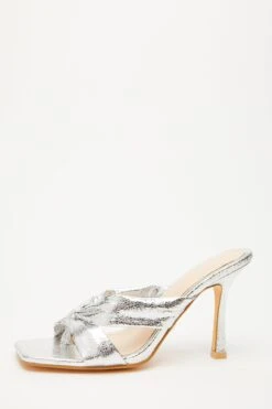 Silver Mule Heeled Sandals