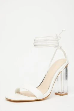 White Clear Ankle Tie Heeled Sandals -Claasyoo Shop 00100032940 XB