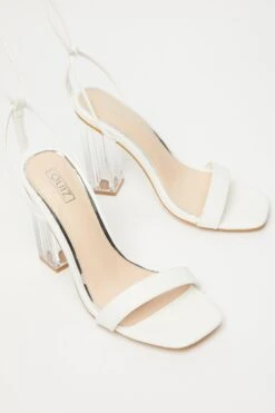 White Clear Ankle Tie Heeled Sandals -Claasyoo Shop 00100032940 XS
