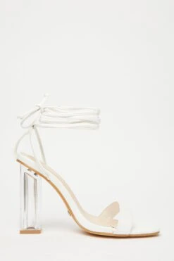 White Clear Ankle Tie Heeled Sandals -Claasyoo Shop 00100032940 ZS
