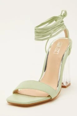 Green Clear Ankle Tie Heeled Sandals -Claasyoo Shop 00100032943 XB