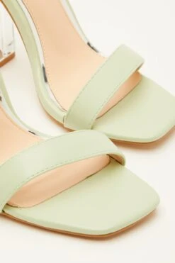Green Clear Ankle Tie Heeled Sandals -Claasyoo Shop 00100032943 ZB