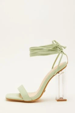 Green Clear Ankle Tie Heeled Sandals