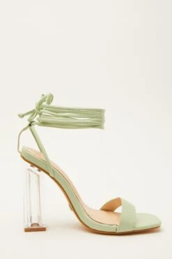 Green Clear Ankle Tie Heeled Sandals -Claasyoo Shop 00100032943 ZS