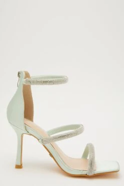 Sage Satin Embellished Heeled Sandals -Claasyoo Shop 00100032946 ZS