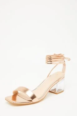 Rose Gold Clear Ankle Tie Low Heeled Sandals 10 Rose Gold Clear Ankle Tie Low Heeled Sandals -Claasyoo Shop 00100032956 XB