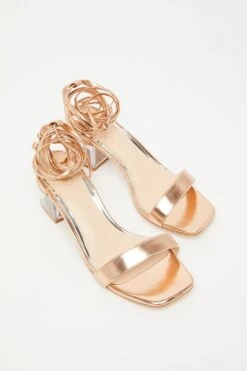 Rose Gold Clear Ankle Tie Low Heeled Sandals 11 Rose Gold Clear Ankle Tie Low Heeled Sandals -Claasyoo Shop 00100032956 XS