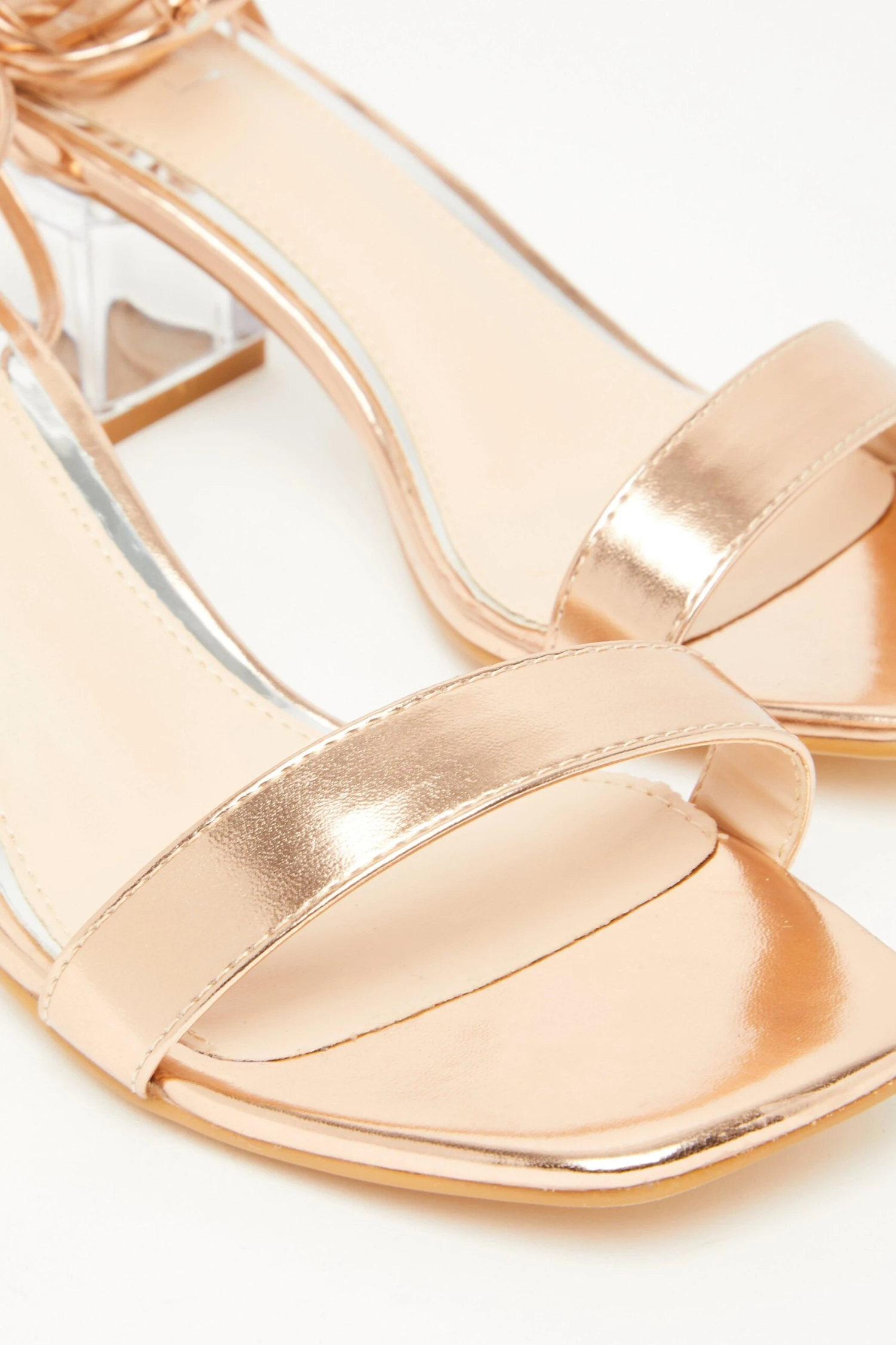 Rose Gold Clear Ankle Tie Low Heeled Sandals 7 Rose Gold Clear Ankle Tie Low Heeled Sandals - Image 5
