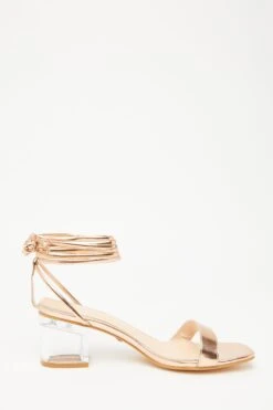 Rose Gold Clear Ankle Tie Low Heeled Sandals 13 Rose Gold Clear Ankle Tie Low Heeled Sandals -Claasyoo Shop 00100032956 ZS