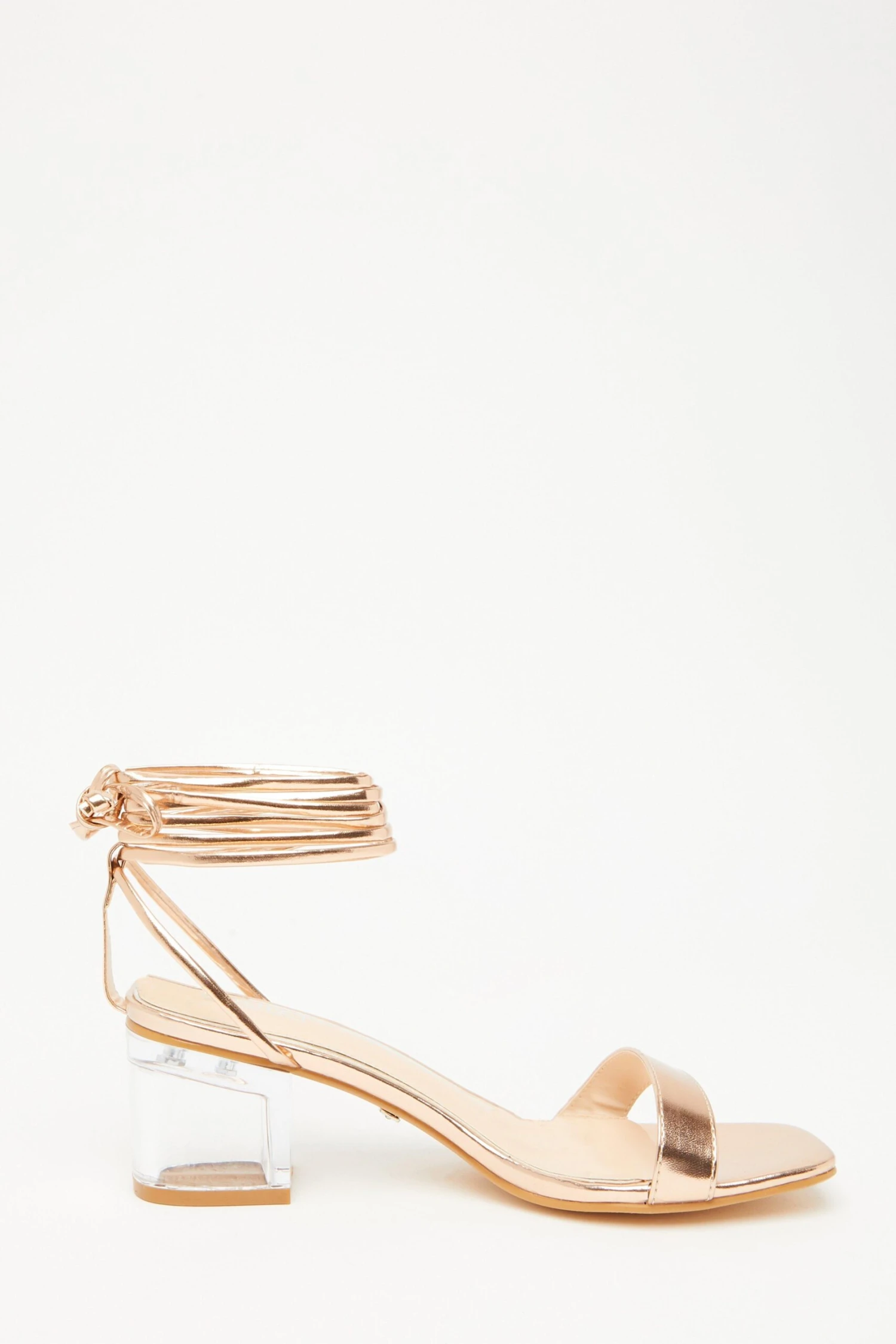Rose Gold Clear Ankle Tie Low Heeled Sandals 8 Rose Gold Clear Ankle Tie Low Heeled Sandals - Image 6