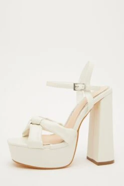 White Platform Knot Heeled Sandals