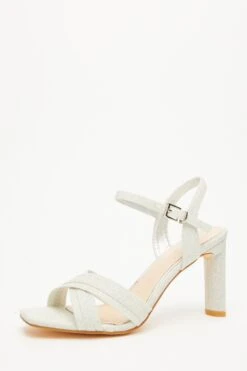 Silver Shimmer Heeled Sandals -Claasyoo Shop 00100032974 XB