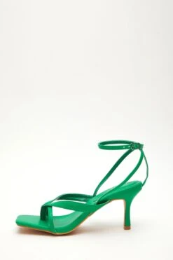 Green Square Toe Heeled Sandals