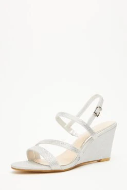 Silver Embellished Strappy Wedges 10 Silver Embellished Strappy Wedges -Claasyoo Shop 00100033290 XB
