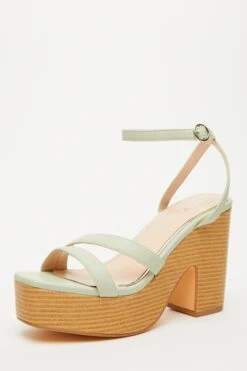 Sage Faux Leather Platform Heeled Sandals -Claasyoo Shop 00100033291 XB
