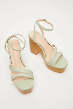 Sage Faux Leather Platform Heeled Sandals -Claasyoo Shop 00100033291 XS