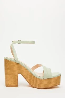 Sage Faux Leather Platform Heeled Sandals -Claasyoo Shop 00100033291 ZS