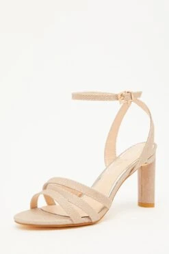 Wide Fit Champagne Shimmer Block Heeled Sandals -Claasyoo Shop 00100033927 XB