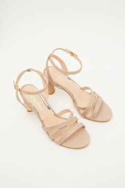 Wide Fit Champagne Shimmer Block Heeled Sandals -Claasyoo Shop 00100033927 XS