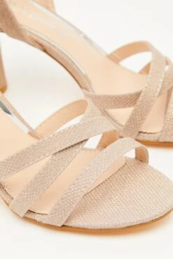 Wide Fit Champagne Shimmer Block Heeled Sandals -Claasyoo Shop 00100033927 ZB