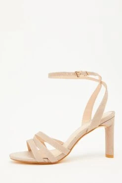 Wide Fit Champagne Shimmer Block Heeled Sandals