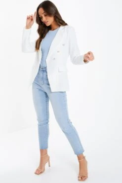 Cream Tailored Blazer -Claasyoo Shop 00100034074 XS