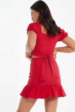 Red Ruched Mini Skirt 10 Red Ruched Mini Skirt -Claasyoo Shop 00100034082 XB