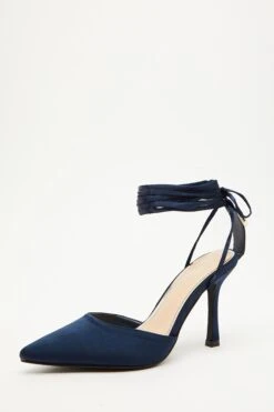 Navy Satin Ankle Tie Court Heels -Claasyoo Shop 00100034490 XB
