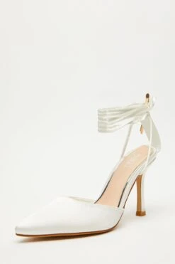 White Satin Ankle Tie Court Heels -Claasyoo Shop 00100034491 XB