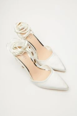 White Satin Ankle Tie Court Heels -Claasyoo Shop 00100034491 XS