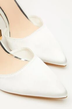 White Satin Ankle Tie Court Heels -Claasyoo Shop 00100034491 ZB