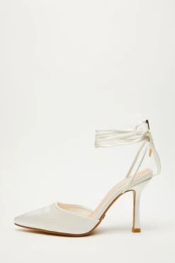 White Satin Ankle Tie Court Heels