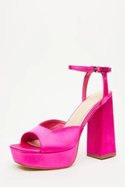Hot Pink Satin Platform Heeled Sandals -Claasyoo Shop 00100034500 XB