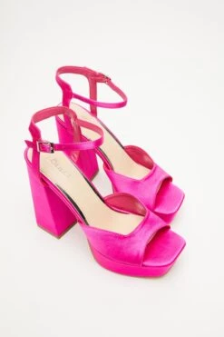 Hot Pink Satin Platform Heeled Sandals -Claasyoo Shop 00100034500 XS