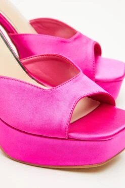 Hot Pink Satin Platform Heeled Sandals -Claasyoo Shop 00100034500 ZB